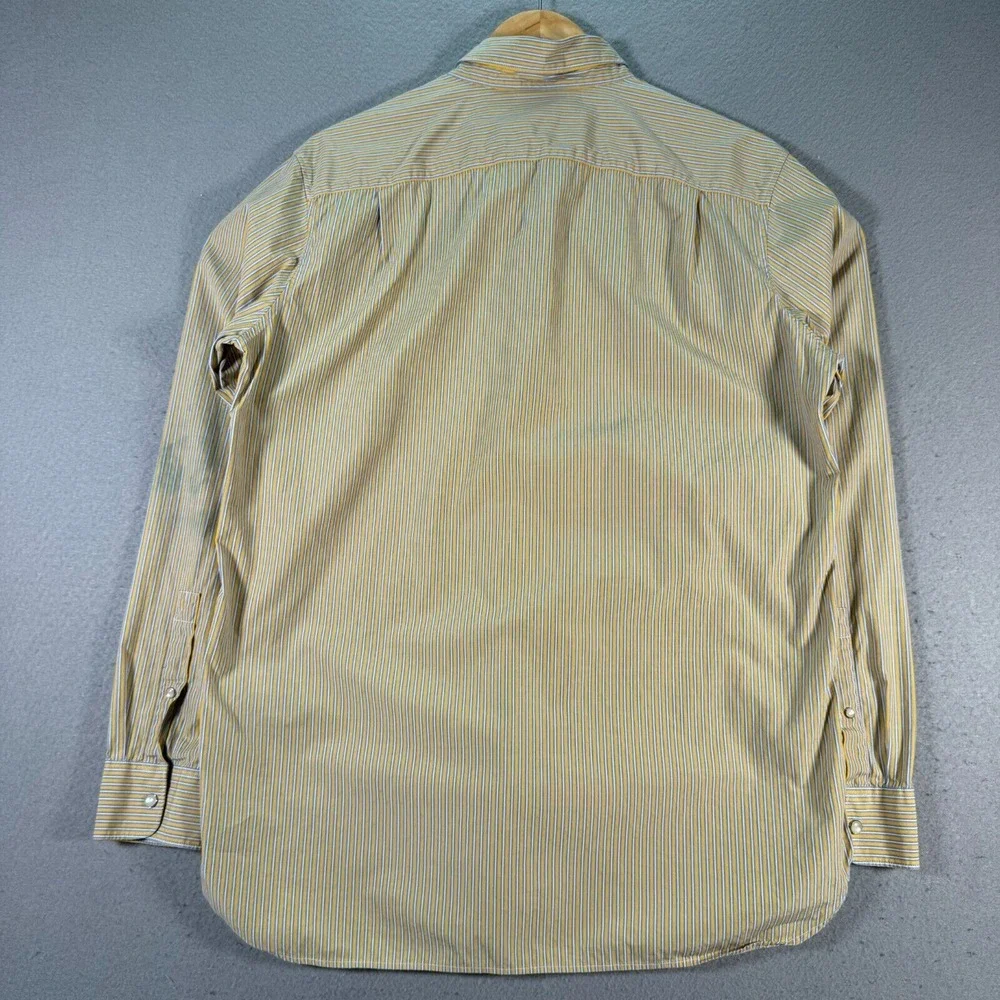 Banana Republic Pearl‎ Snap Shirt Mens Medium Slim Fit Yellow Stripes Comfort